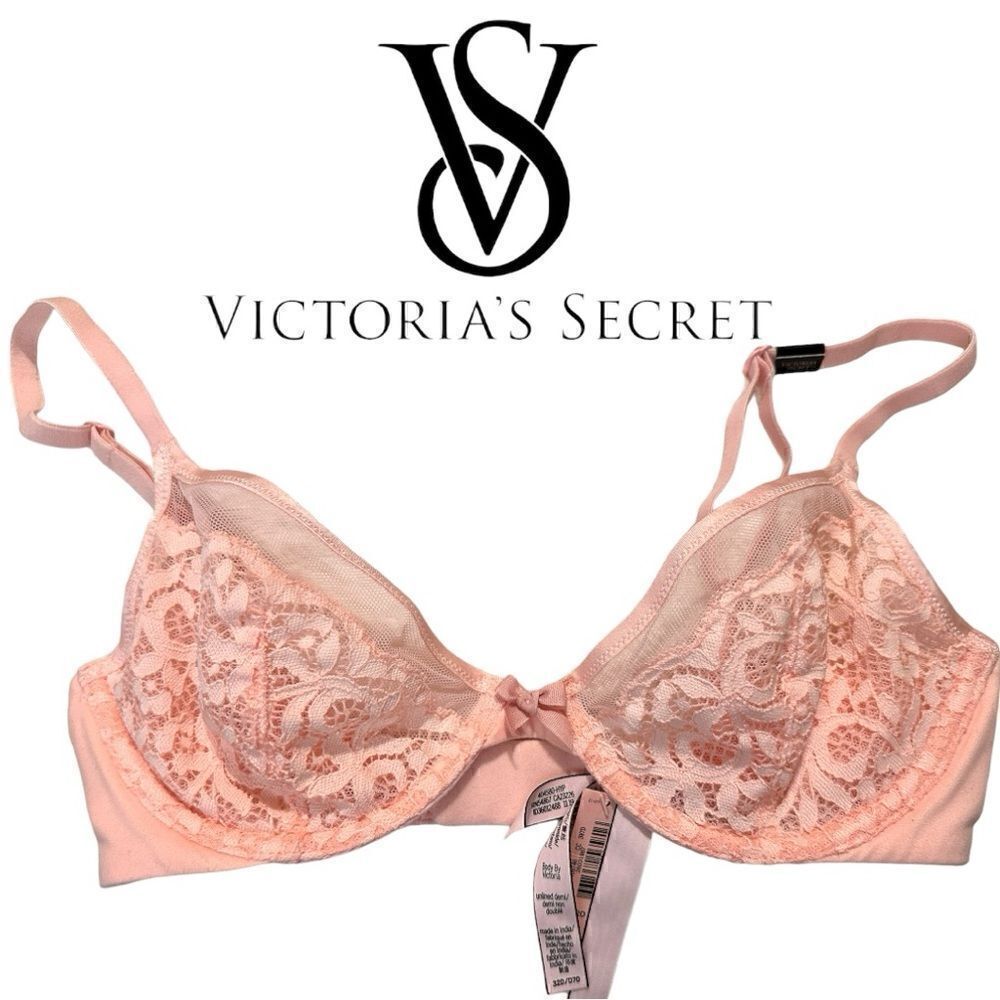 'Victoria's Secret Unlined Bra color Pink / Peach 
Lace bra